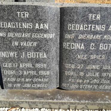 BOTHA Indwe J. 1899-1968 &amp; Regina G. SPIES 1893-1976