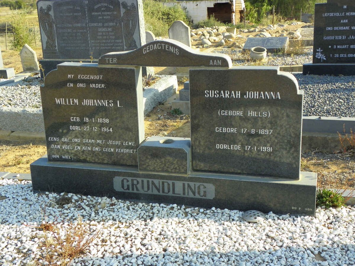 GRUNDLING Willem Johannes L. 1898-1954 &amp; Susarah Johanna HILLS 1897-1991
