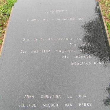 RENSBURG Anna Christina, van previously MULLER nee LE ROUX 1929-1985