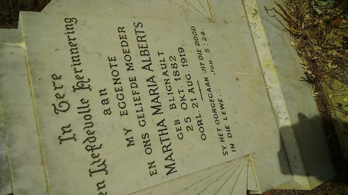 ALBERTS Martha Maria nee BLIGNAULT 1882-1919