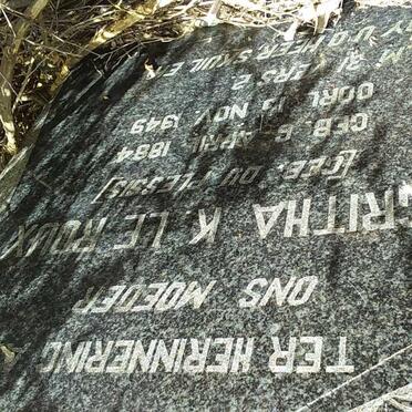 ROUX Magritha K., le nee DU PLESSIS 1884-1949