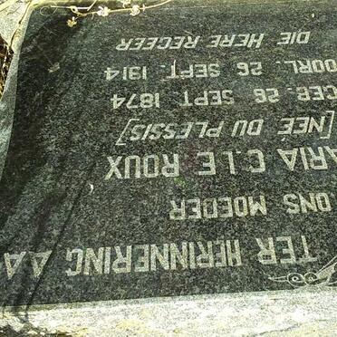 ROUX Maria C., le nee DU PLESSIS 1874-1914