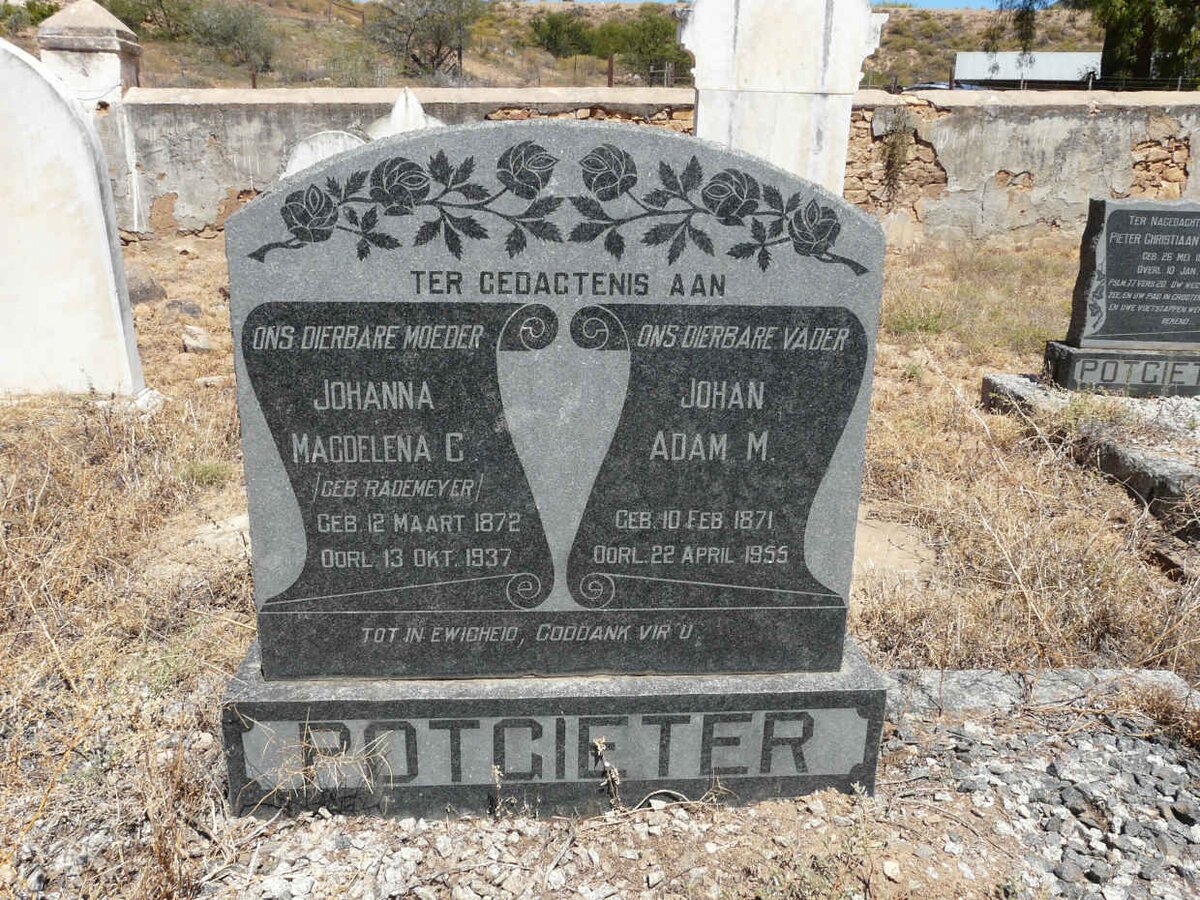 POTGIETER Johan Adam M. 1871-1955 &amp; Johanna Magdelena C. RADEMEYER 1872-1937