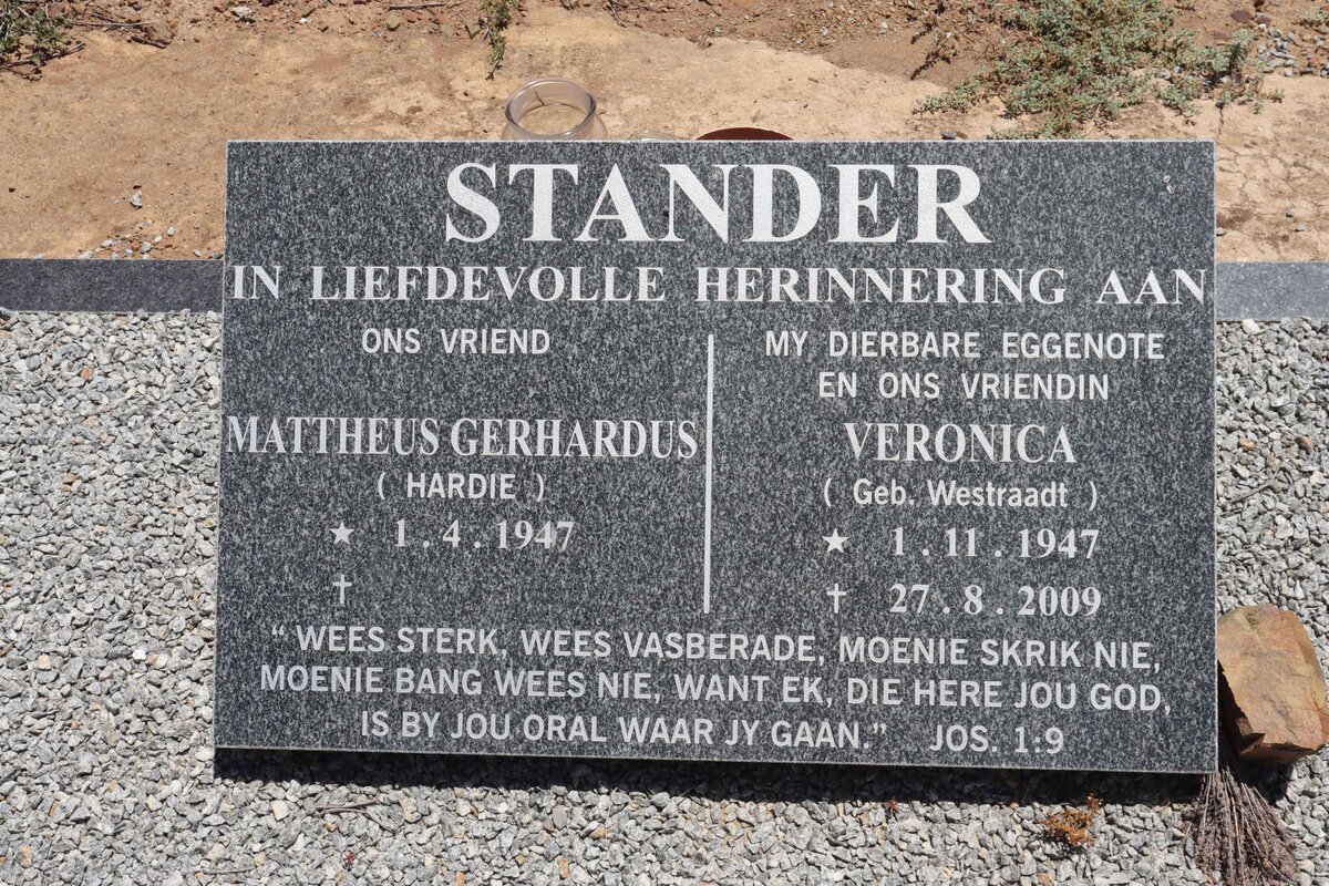 STANDER Mattheus Gerhardus 1947- &amp; Veronica WESTRAADT 1947-2009