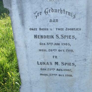 SPIES Hendrik S. 1905-1910 :: SPIES Lukas M. 1902-1910