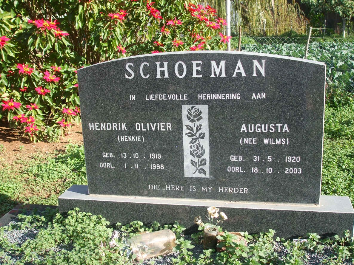 SCHOEMAN Hendrik Olivier 1919-1998 &amp; Augusta WILMS 1920-2003