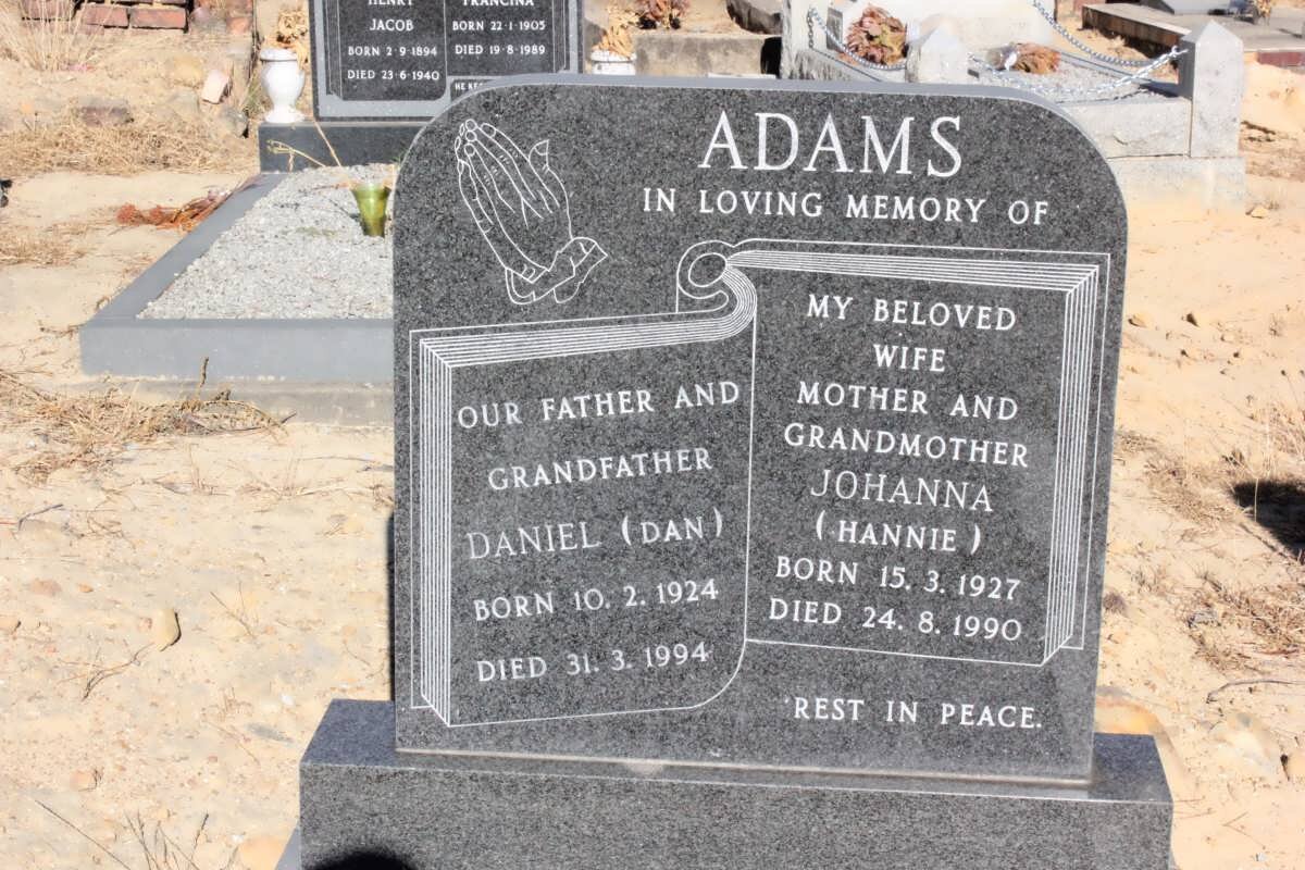 ADAMS Daniel 1924-1994 &amp; Johanna 1927-1990