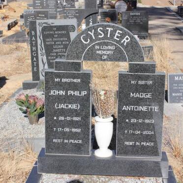 CYSTER John Philip 1921-1952 &amp; Madge Antoinette 1923-2004