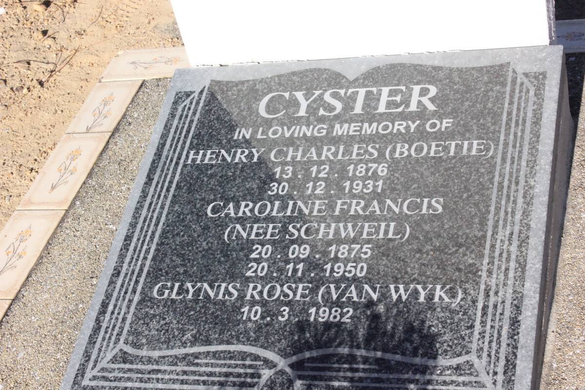 CYSTER Henry Charles 1876-1931 &amp; Caroline Francis SCHWEIL 1875-1950 :: Glynis Rose van WYK 1982-