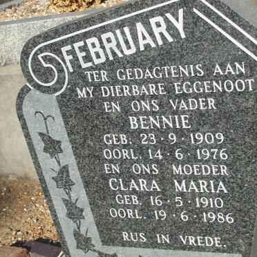 FEBRUARY Bennie 1909-1976 &amp; Clara Maria 1910-1986