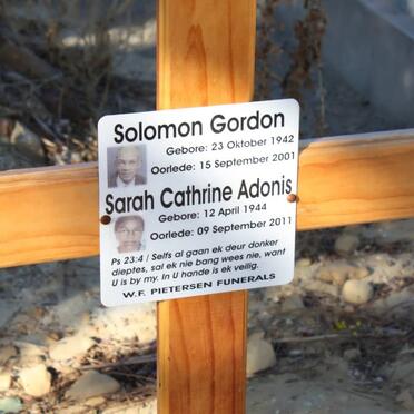 GORDON Solomon 1942-2001 &amp; Sarah Cathrine Adonis 1944-2011