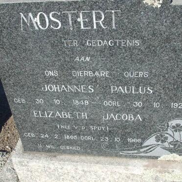 MOSTERT Johannes Paulus 1849-1929 &amp; Elizabeth Jacoba v.d. SPUY 1865-1966