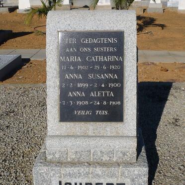 JOUBERT Anna Susanna 1899-1900 :: JOUBERT Maria Catharina 1902-1920 :: JOUBERT Anna Aletta 1908-1908
