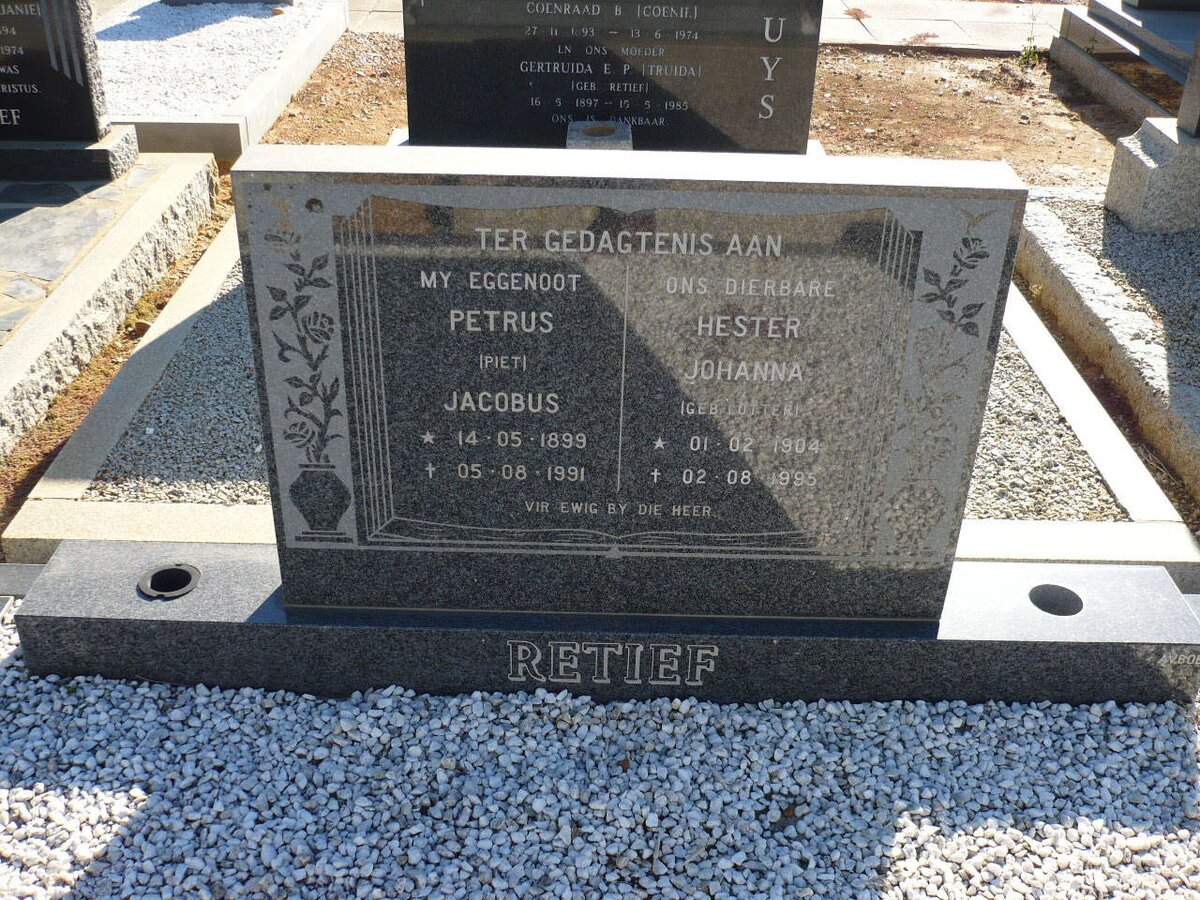 RETIEF Petrus Jacobus 1899-1991 &amp; Hester Johanna LOTTER 1904-1995