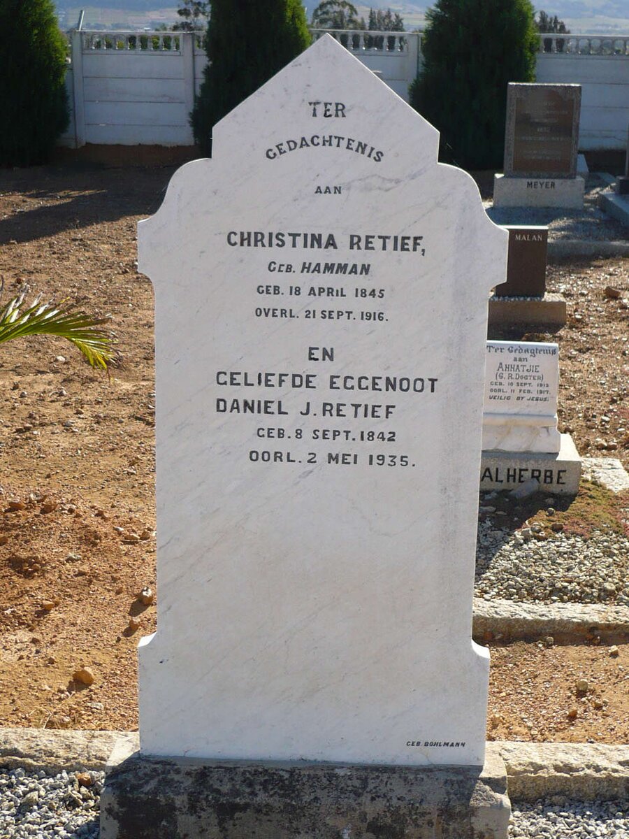 RETIEF Daniel J. 1842-1935 &amp; Christina HAMMAN 1845-1916