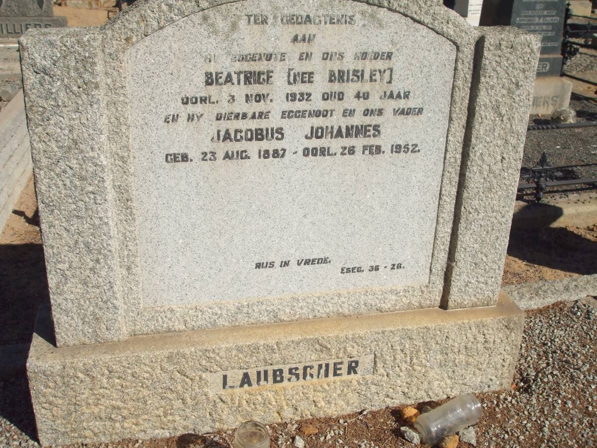 LAUBSCHER Jacobus Johannes 1887-1952 &amp; Beatrice BRISLEY -1932