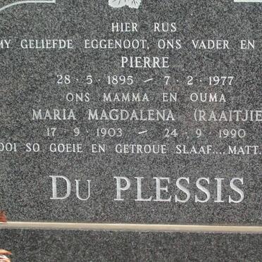 PLESSIS Pierre, du 1895-1977 &amp; Maria Magdalena  1903-1990