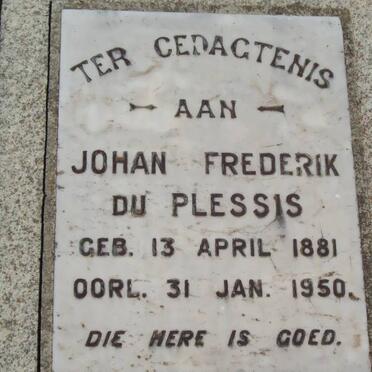 PLESSIS Johan Frederik, du 1881-1950 &amp; Jacomina Hendrina LOUBSER -1933 