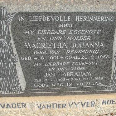 VYVER Jan Abraham, van der 1905-1966 &amp; Magrieta Johanna VAN RENSBURG 1901-1958 :: VAN DER VYVER Johanna Adriana Jacoba 1916-