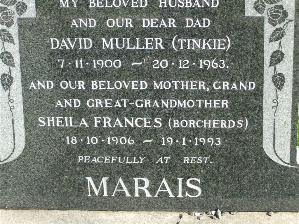 MARAIS David Muller 1900-1963 &amp; Sheila Frances BORCHERDS 1906-1993
