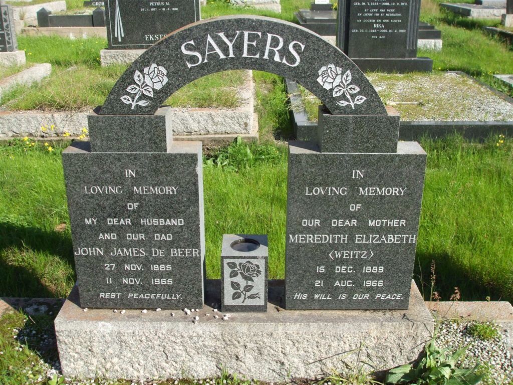 SAYERS John James de Beer 1885-1965 &amp; Meredith Elizabeth WEITZ 1889-1966