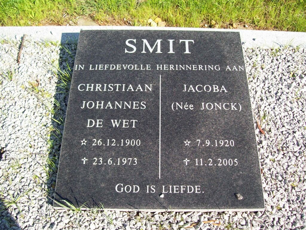 SMIT Christiaan Johannes de Wet 1900-1973 &amp; Jacoba JONCK 1920-2005