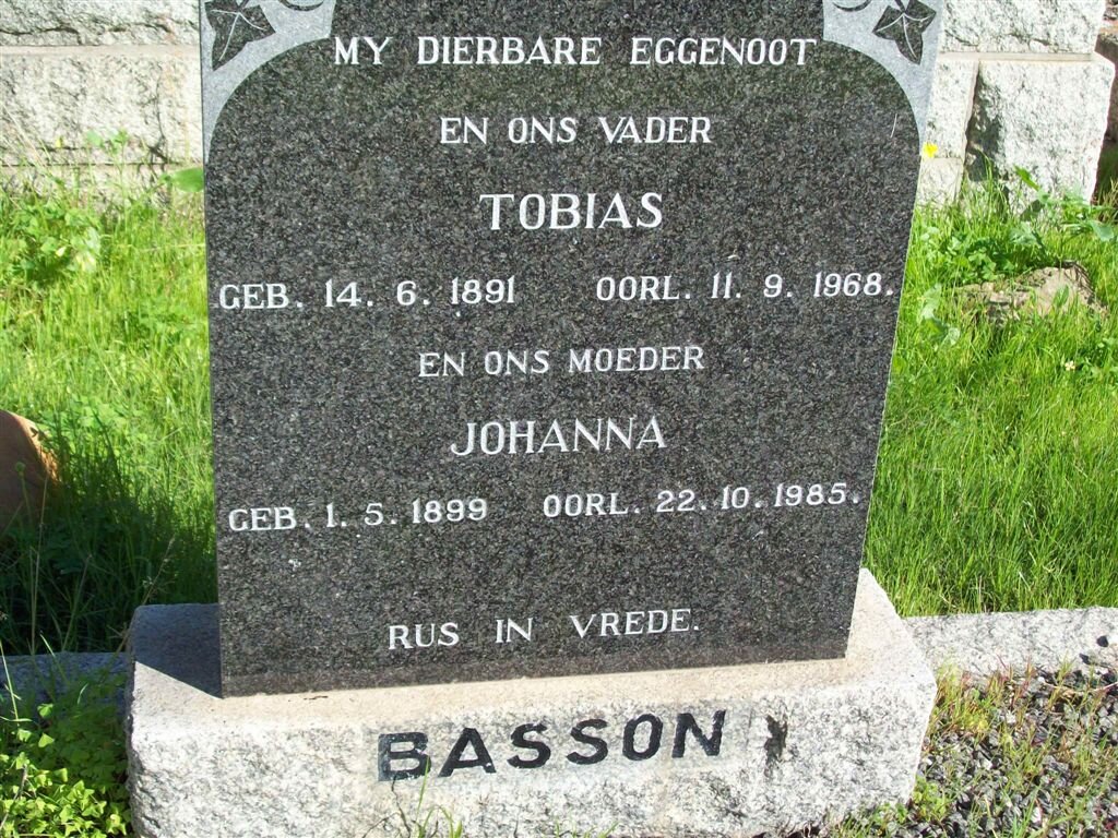 BASSON Tobias 1891-1968 &amp; Johanna 1899-1985