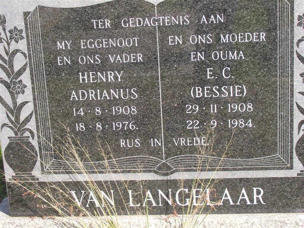 LANGELAAR Henry Adrianus, van 1908-1976 &amp; E.C. 1908-1984