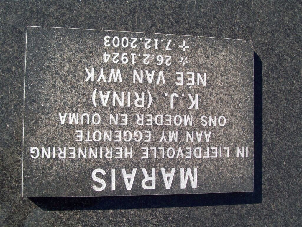 MARAIS K.J. nee VAN WYK 1924-2003