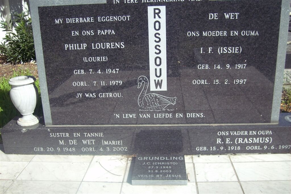 ROSSOUW Philip Lourens 1947-1979 &amp; I.F. 1917-1997