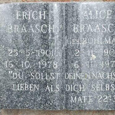 BRAASCH Erich 1901-1978 &amp; Alice BOHLMANN 1904-1978