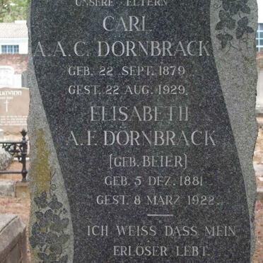 DORNBRACK Carl A.A.C. 1879-1929 &amp; Elizabeth A.F. BEIER 1881-1922