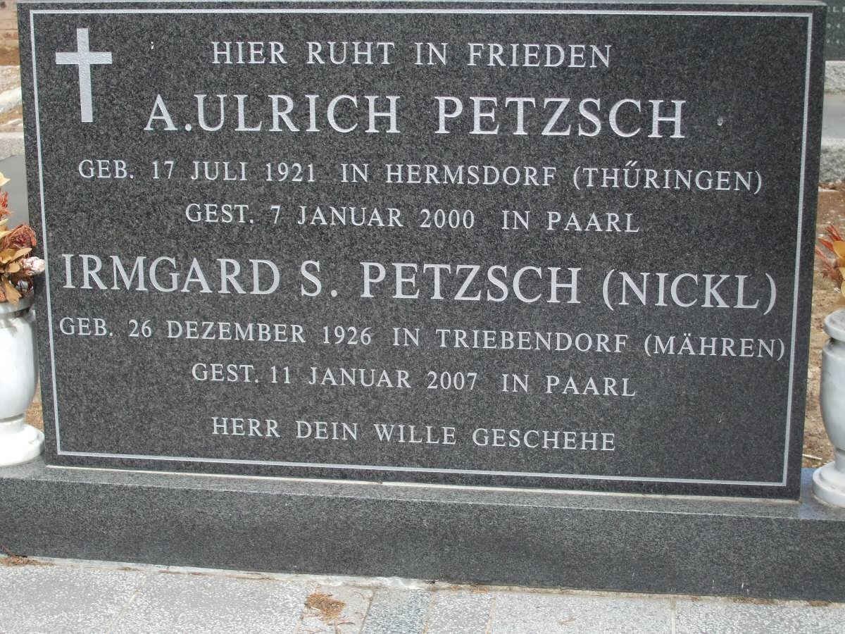 PETZSCH A. Ulrich 1921-2000 &amp; Irmgard S. NICKL 1926-2007