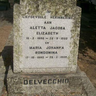 DELVECCHIO Aletta Jacoba Elizabeth 1886-1952 :: DELVECCHIO Maria Johanna Rondonina 1882-1959