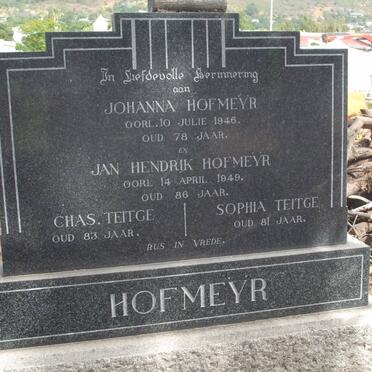 HOFMEYR Jan Hendrik -1949 &amp; Johanna -1946 :: TEITGE Chas &amp; Sophia