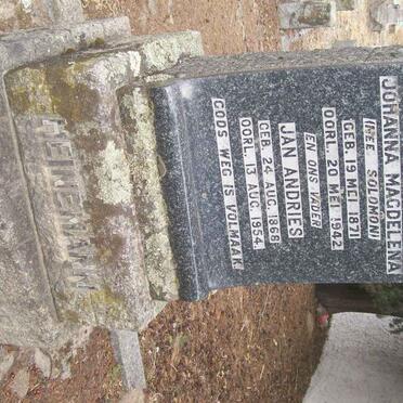 HEINEMANN Jan Andries 1868-1954 &amp; Johanna Magdalena SOLOMON 1871-1942