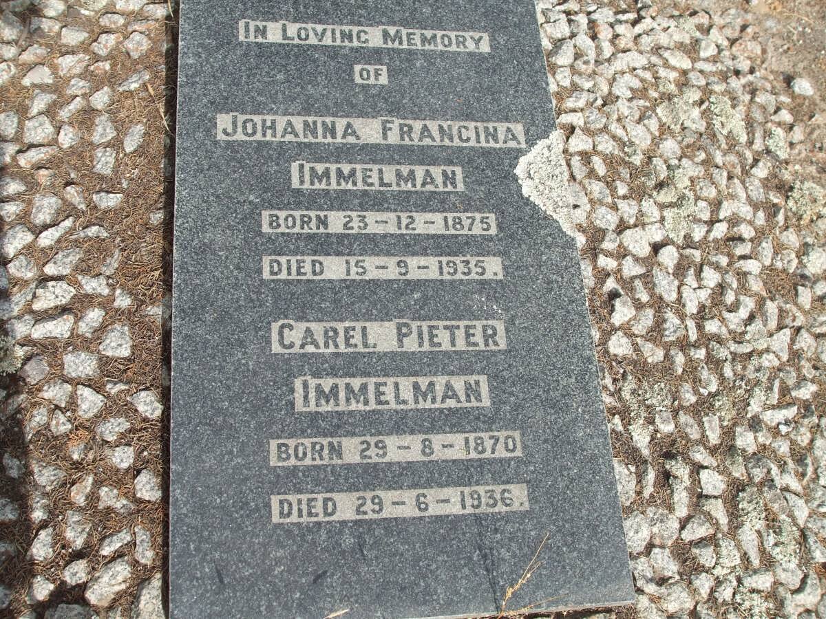IMMELMAN Carel Pieter 1870-1936 &amp; Johanna Francina 1875-1935