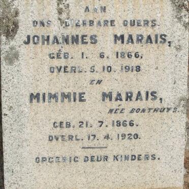 MARAIS Johannes 1866-1918 &amp; Mimmie BONTHUYS 1866-1920