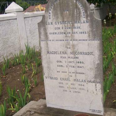 MALAN Jan Gysbert 1838-1893 :: CONRADIE Magdalena M nee MALAN 1880-1947 :: MALAN Wynand Charl 1904-1956