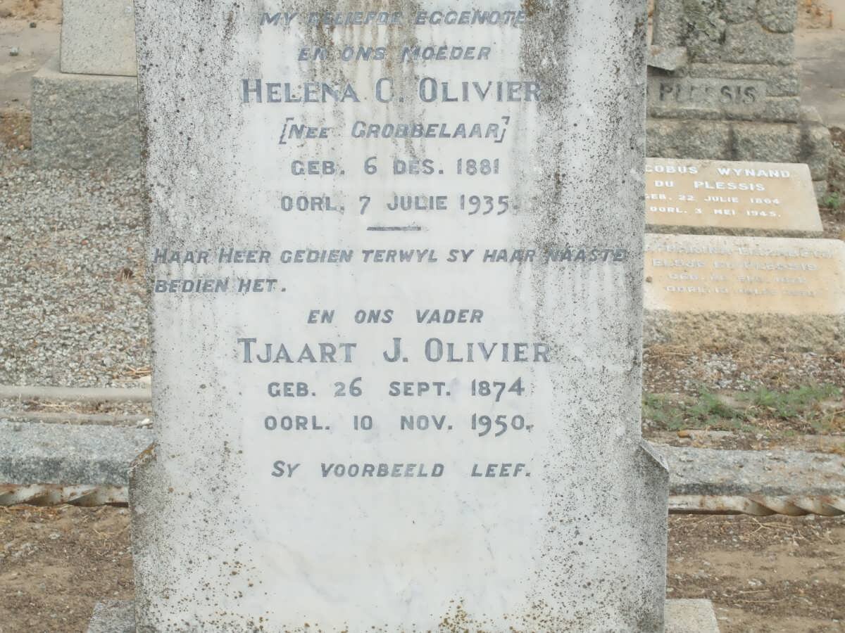 OLIVIER Tjaart J. 1874-1950 &amp; Helena C. GROBBELAAR 1881-1935