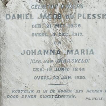 PLESSIS Daniel Jacob, du 1838-1917 &amp; Johanna Maria VAN JAARSVELD 1846-1920