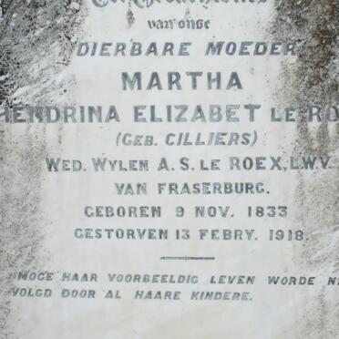 ROEX Martha Hendrina Elizabet, le nee CILLIERS 1833-1918
