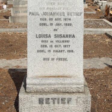 RETIEF Paul Johannes 1874-1929 &amp; Louisa Susanna DE VILLIERS 1877-1918