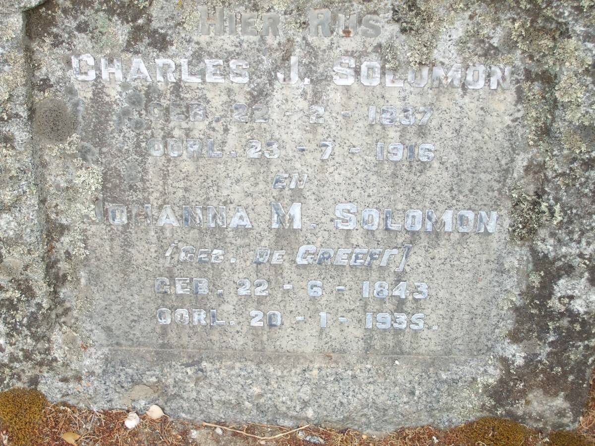 SOLOMON Charles J. 1837-1916 &amp; Johanna M. DE GREEF 1843-1935