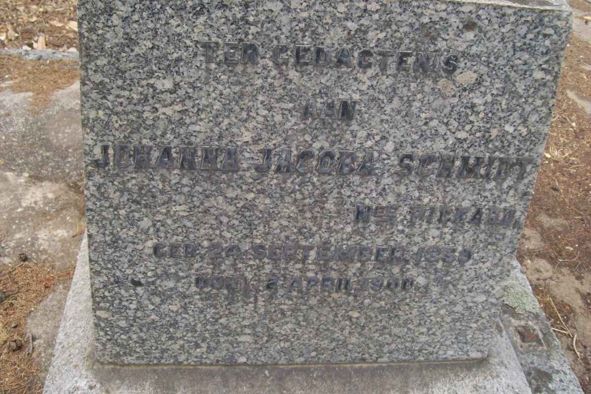 SCHMIDT Johanna Jacoba nee PICKARD 1850-1900