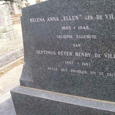 VILLIERS Septimus Peter Henry, de 1867-1967 &amp; Helena Anna DE VILLIERS 1865-1948