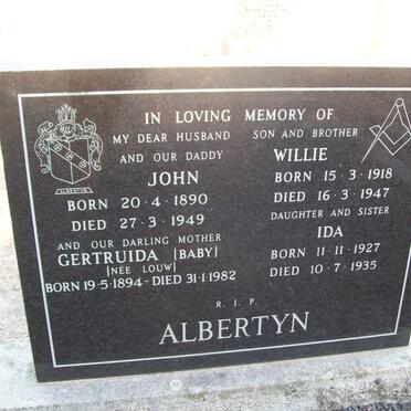 ALBERTYN John 1890-1949 &amp; Gertruida LOUW 1894-1982