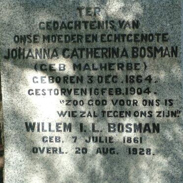 BOSMAN Willem I.L. 1861-1928 &amp; Johanna Catherina MALHERBE 1864-1904