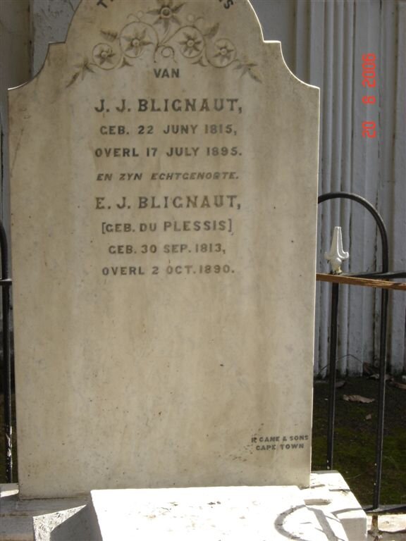 BLIGNAUT J.J. 1815-1895 &amp; E.J. DU PLESSIS 1813-1890
