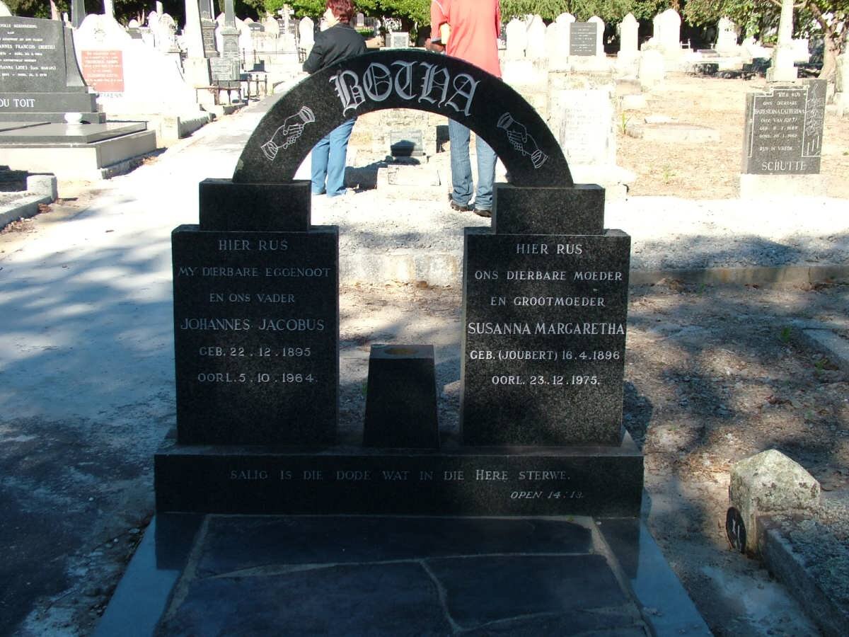 BOTHA Johannes Jacobus 1895-1964 &amp; Susanna Margaretha JOUBERT 1896-1975